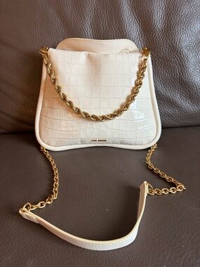 Ted Baker London White Croc-Embossed Chain Shoulder Bag with Gold Hardware